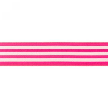 Gummiband Streifen Neon Rosa-Weiß Breite 4 cm